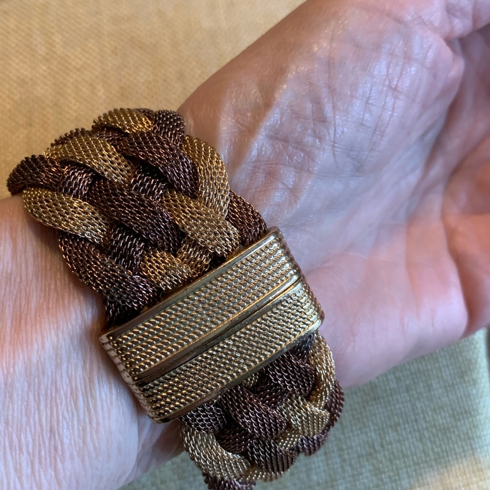 Woven Gold Silver Black Mesh Metal Fashion Statement Chunky Bracelet - Picture 5 of 6
